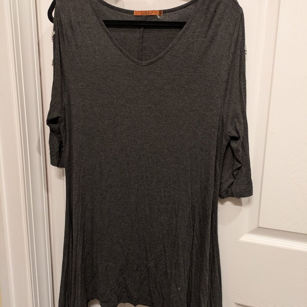 Rhinestone cut out sleeve tunic